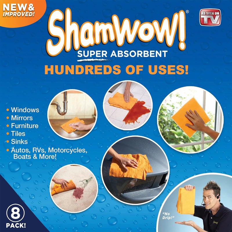ShamWow Original Shamwow - Super Absorbent Multi-Purpose Cleaning Shammy Chamois Towel Cloth - Holds 10X its Weight in Liquid - Machine Washable - Will Not Scratch (8 Pack, Orange) - Image 4